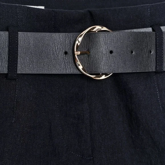 NWT Zara Black Faux Leather Belt with Gold Buckle - Picture 2 of 3